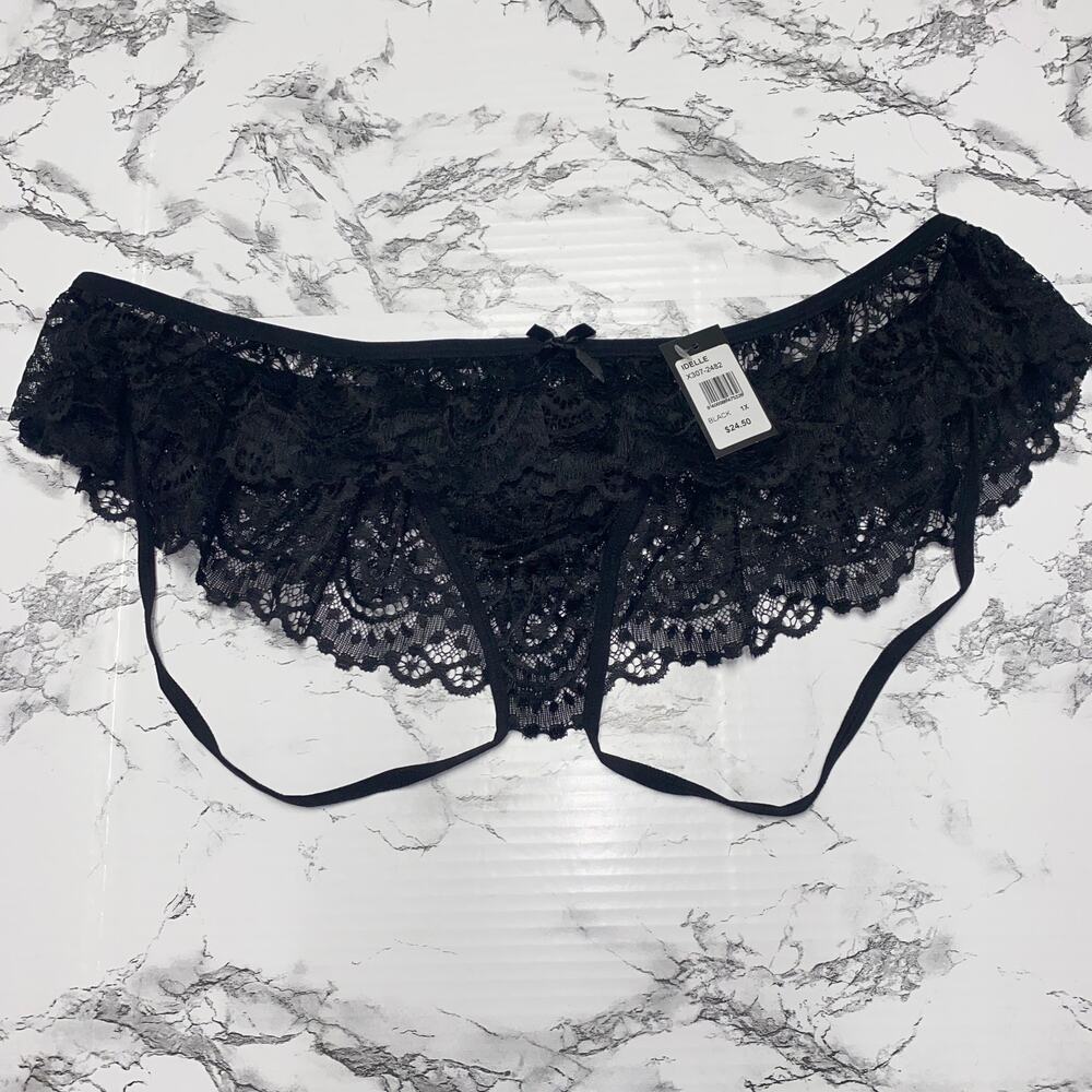 NWT Frederick's of Hollywood Black Lace Idelle Backless Panties Women's Size 1X